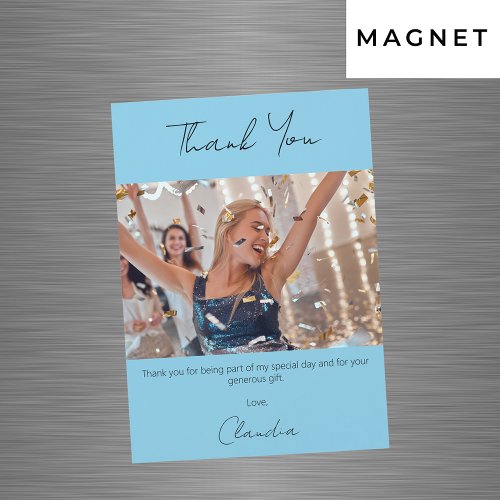 Sky blue photo thank you magnet card