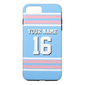 Sky Blue Pink Team Jersey Custom Number Name Iphone 8 Plus/7 Plus Case by FantabulousCases at Zazzle