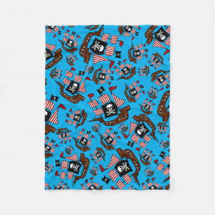 Sky blue pirate ship pattern fleece blanket