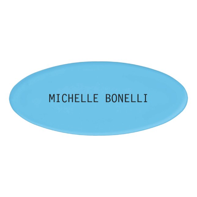 Sky Blue Plain Legible Modern Name Tag (Front)