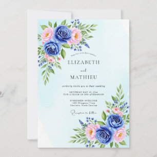 Sky Blue Polished Botanical Wedding Invitation