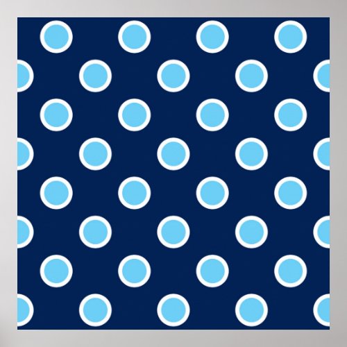 Sky Blue Polka Dots on Navy Square Poster