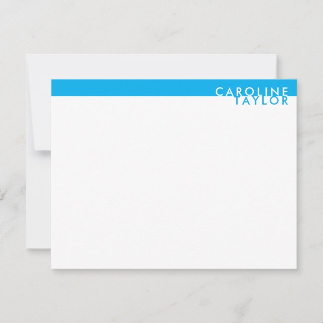 Sky Blue Preppy Custom Name Stationery Note Card (Front)