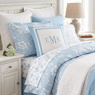 Sky Blue Preppy Ribbon Dots Custom Monogram Throw Pillow