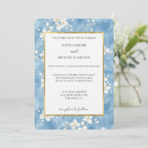 Sky Blue Pretty White Flowers Wedding Invitation