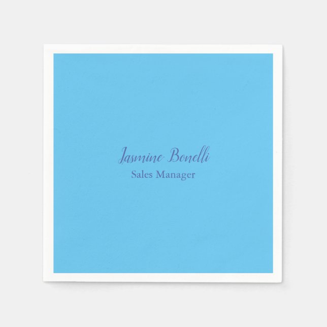 Sky Blue Professional Modern Minimalist Add Name Napkins (Front)