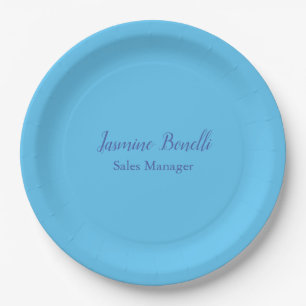 Sky Blue Professional Modern Minimalist Add Name Paper Plates
