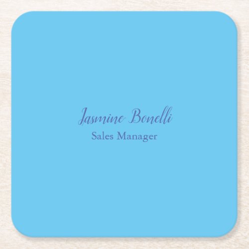 Sky Blue Professional Modern Minimalist Add Name Square Paper Coaster