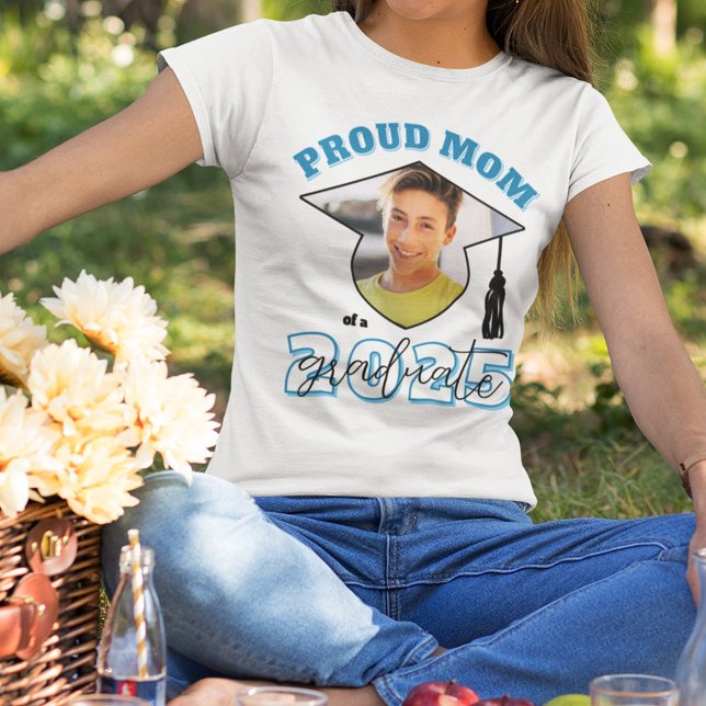 Sky Blue Proud Mom of a Graduate Photo T-Shirt (Creator Uploaded)