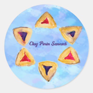 Sky Blue Purim Hamantaschen Classic Round Sticker