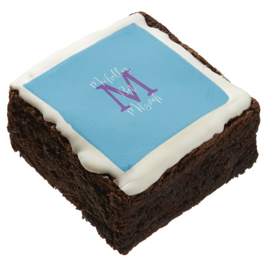 Sky Blue Purple White Bat Mitzvah Name Monogram Brownie (Angled)