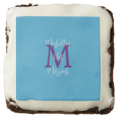 Sky Blue Purple White Bat Mitzvah Name Monogram Brownie (Front)