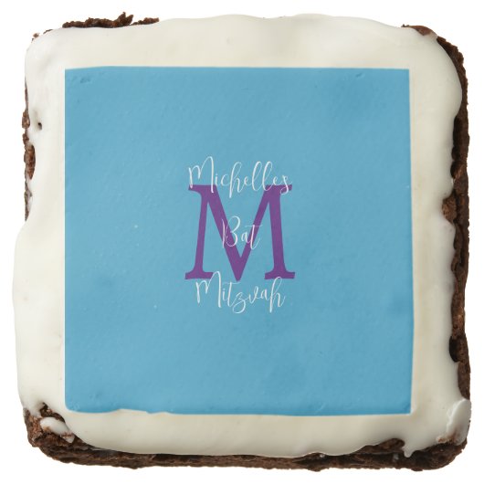 Sky Blue Purple White Bat Mitzvah Name Monogram Brownie (Front)