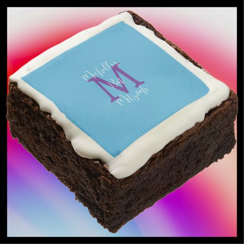 Sky Blue Purple White Bat Mitzvah Name Monogram  Brownie