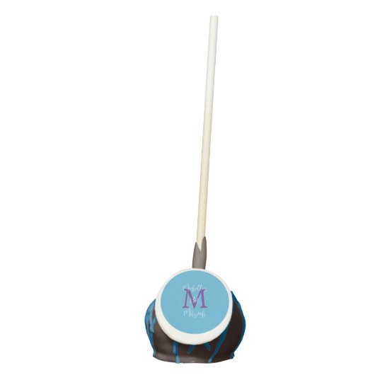 Sky Blue Purple White Bat Mitzvah Name Monogram  Cake Pops (Front)