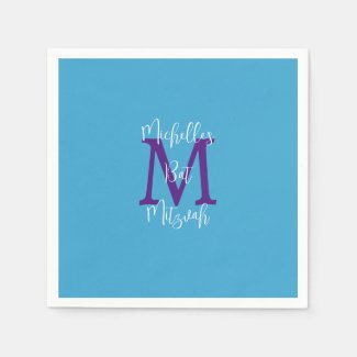 Sky Blue Purple White Bat Mitzvah Name Monogram 