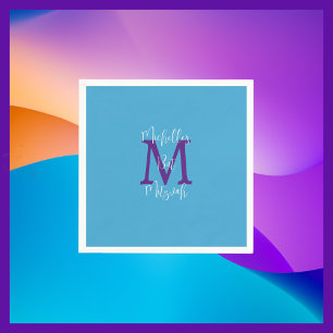 Sky Blue Purple White Bat Mitzvah Name Monogram  Napkins