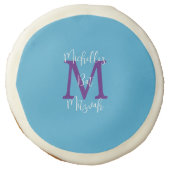 Sky Blue Purple White Bat Mitzvah Name Monogram  Sugar Cookie (Front)