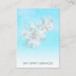 *~* Sky Blue  QR Flowers Glitter Shimmer  Business Card