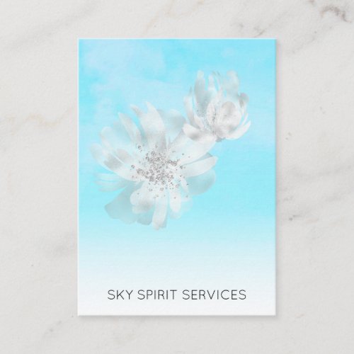  Sky Blue  QR Flowers Glitter Shimmer  Business Card