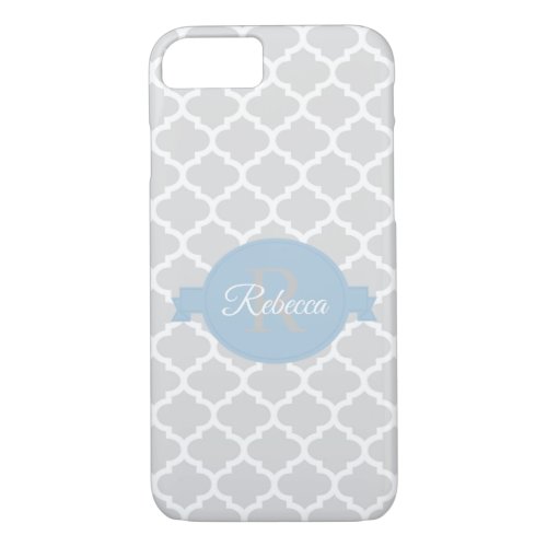 Sky Blue Quatrefoil Personalized iPhone 87 Case