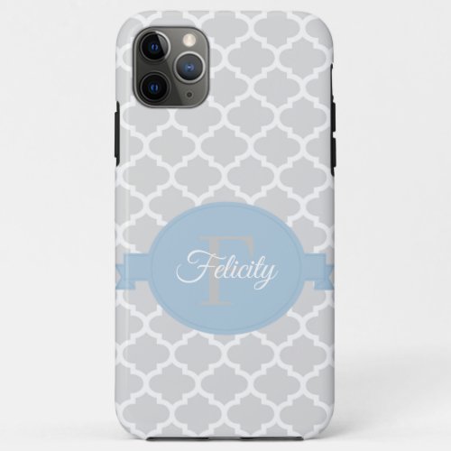 Sky Blue Quatrefoil Personalized iPhone 11 Pro Max Case