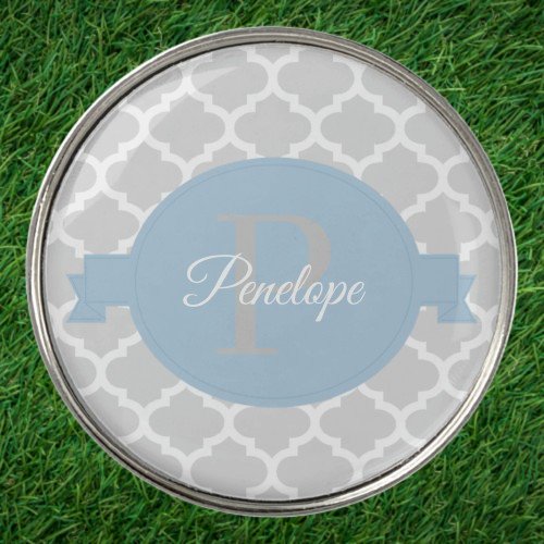 Sky Blue Quatrefoil Personalized Golf Ball Marker