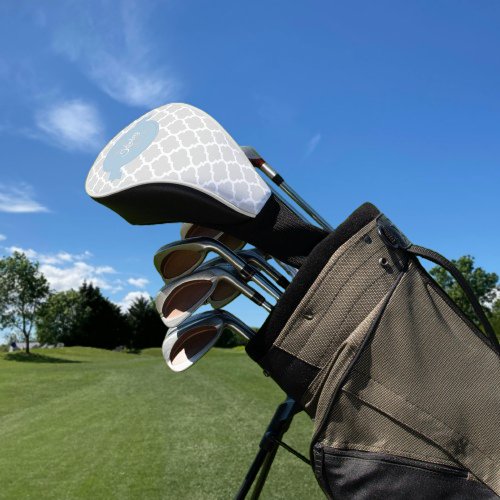 Sky Blue Quatrefoil Personalized Golf Head Cover