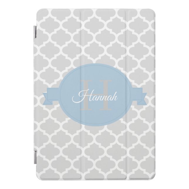 Sky Blue Quatrefoil Personalized iPad Pro Cover (Front)