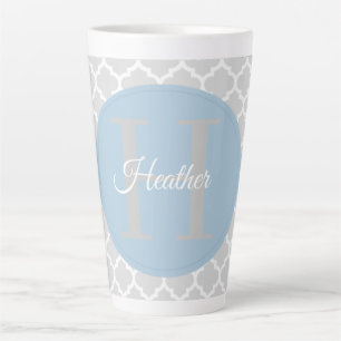 Sky Blue Quatrefoil Personalized Latte Mug