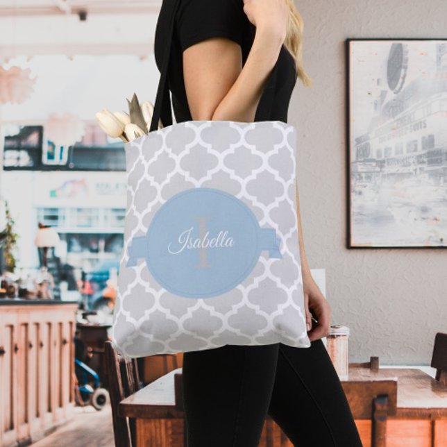 Sky Blue Quatrefoil Personalized Tote (Sky Blue Quatrefoil Personalized Tote Bag)