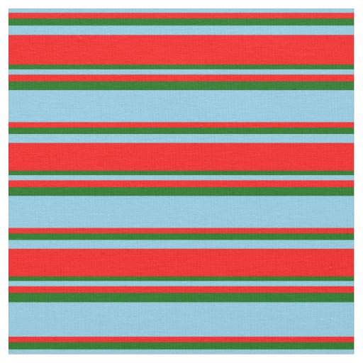Sky Blue, Red, and Dark Green Colored Stripes Fabric