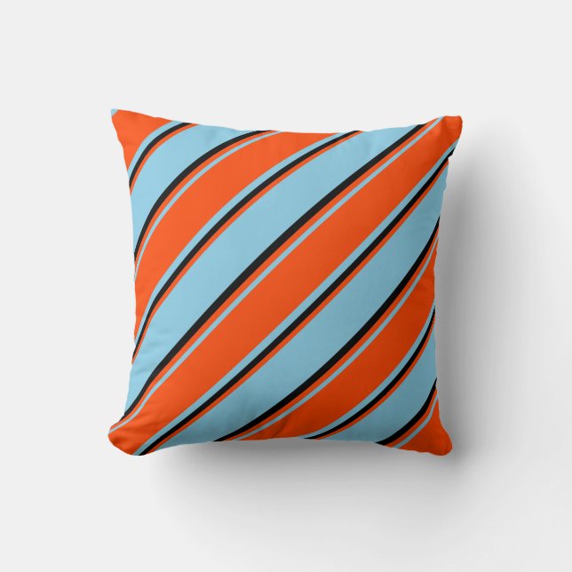 Sky Blue, Red & Black Colored Pattern Throw Pillow (Front)