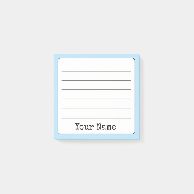 Sky Blue Retro Add Your Name Lined  Post-it Notes (Front)