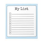 Sky Blue Retro Custom Checklist Lined Notepad