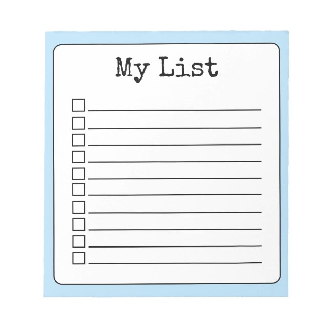 Sky Blue Retro Custom Checklist Lined Notepad (Front)