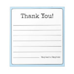 Sky Blue Retro Thank You Your Name Lined  Notepad