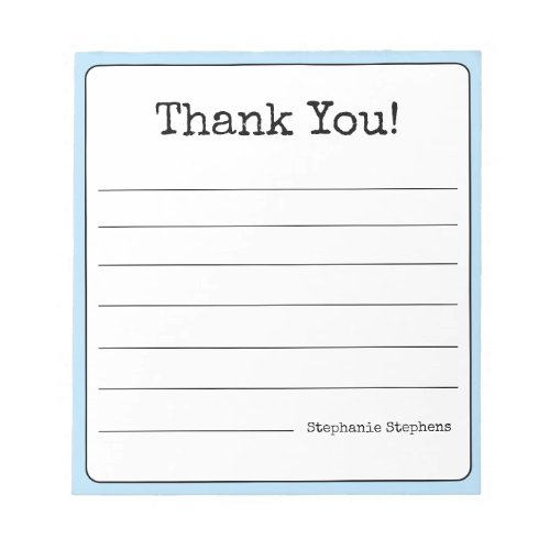 Sky Blue Retro Thank You Your Name Lined  Notepad