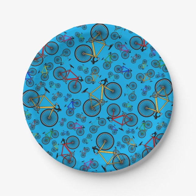 Sky blue road bikes paper plates (Front)