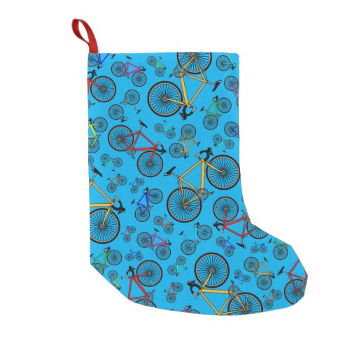 Sky blue road bikes small christmas stocking