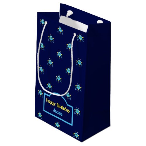 Sky Blue Robot Pattern Navy Blue Gift Bag