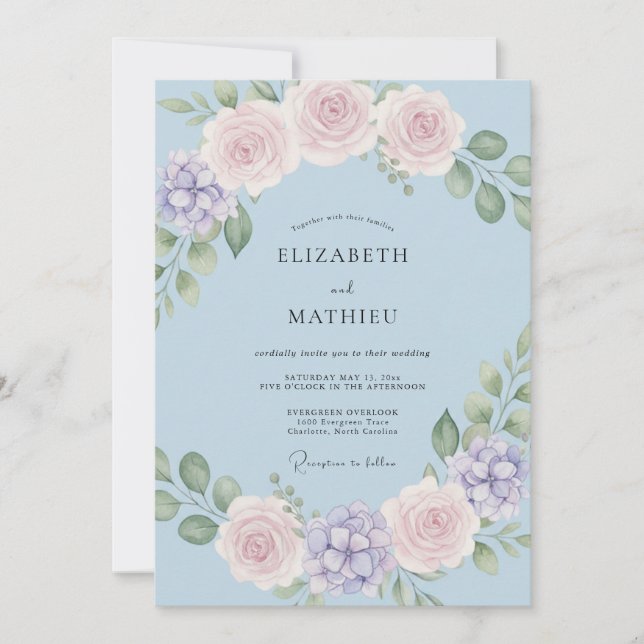 Sky Blue Romantic Spring Wedding Invitation (Front)