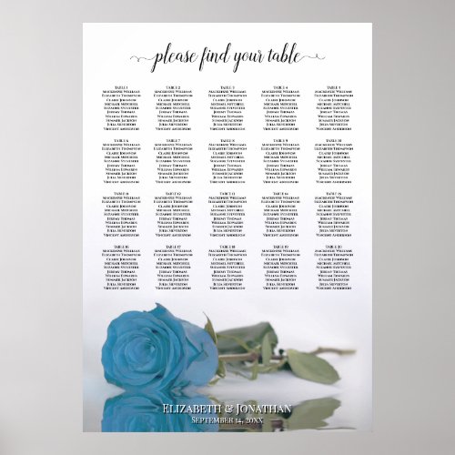 Sky Blue Rose 20 Table Wedding Seating Chart