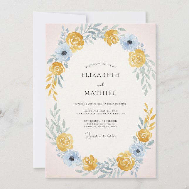 Sky Blue Rose Blossom Wedding Invitation (Front)