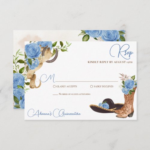 Sky Blue Rose Charro Western Quinceanera RSVP Card