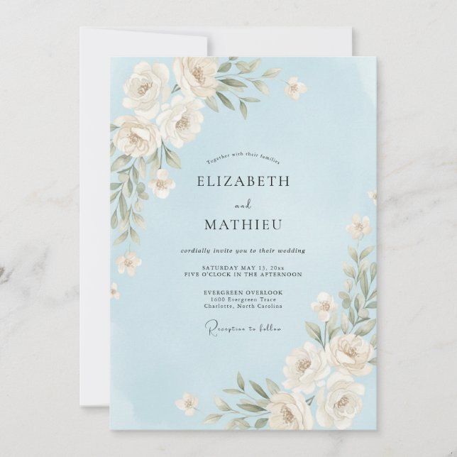 Sky Blue Rose Wedding Invitation (Front)