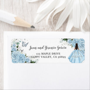 Sky Blue Roses Floral Quinceañera Return Address Label