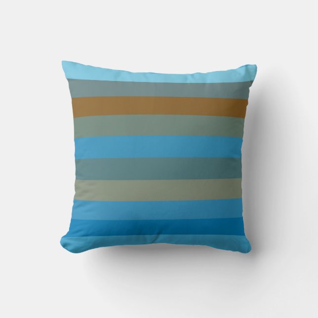  Sky Blue, Rust & Olive STRIPES Throw Pillow (Front)