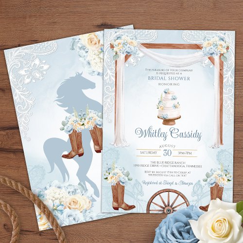 Sky Blue Rustic Country Western Bridal Shower Invitation