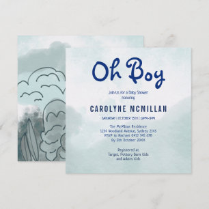 Sky Blue Sage Greenery Botanical Baby Boy Shower Invitation